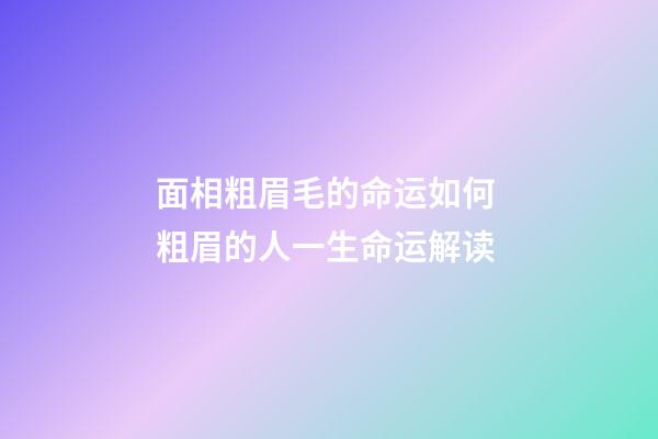 面相粗眉毛的命运如何 粗眉的人一生命运解读
